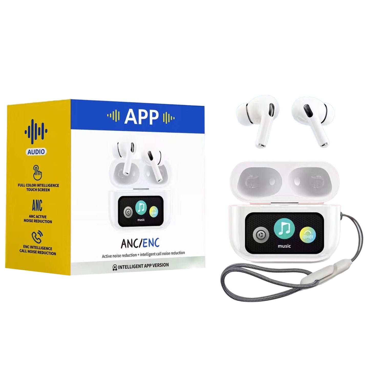 A9 Pro App Anc/enc Display Touch Control Bt 5.4 Wireless Earbuds With