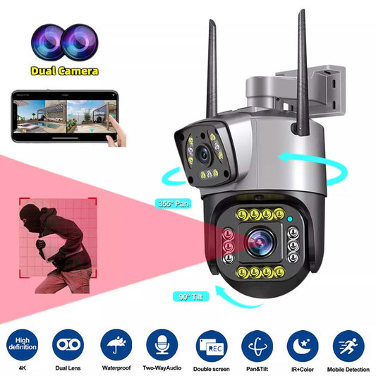 Speed-x (spz-702) 2 Camera Lens Wifi Outdoor 4mp Color Night Vision With V380 Pro App
